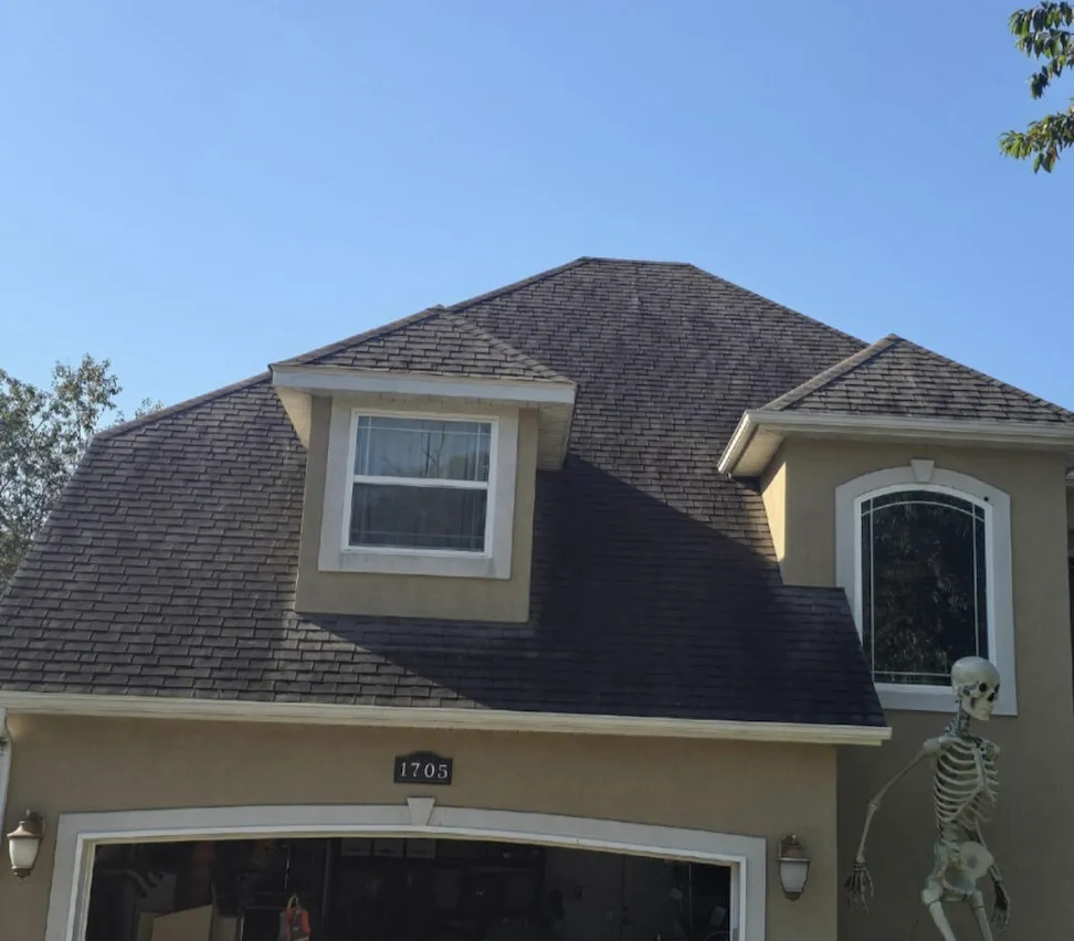 Clean shingle roof after washing