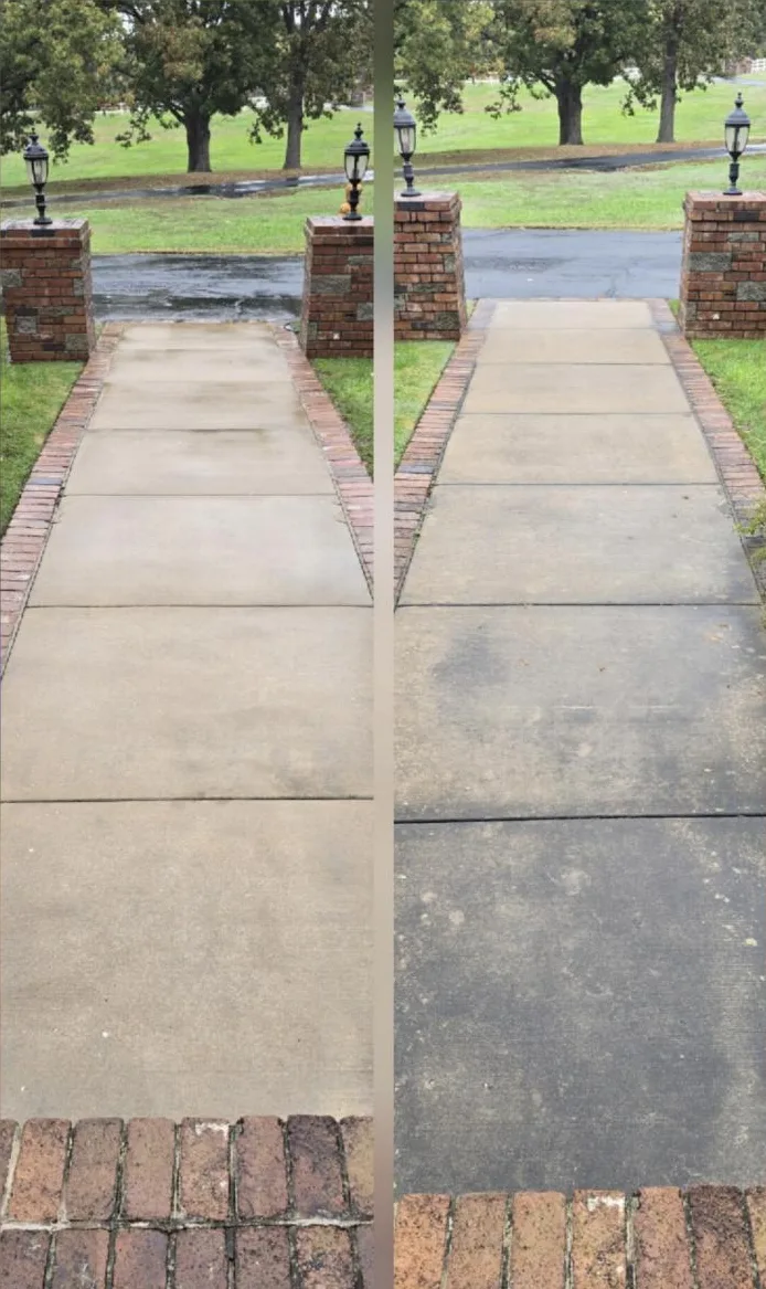 Front walkway after and before cleaning, side by side
